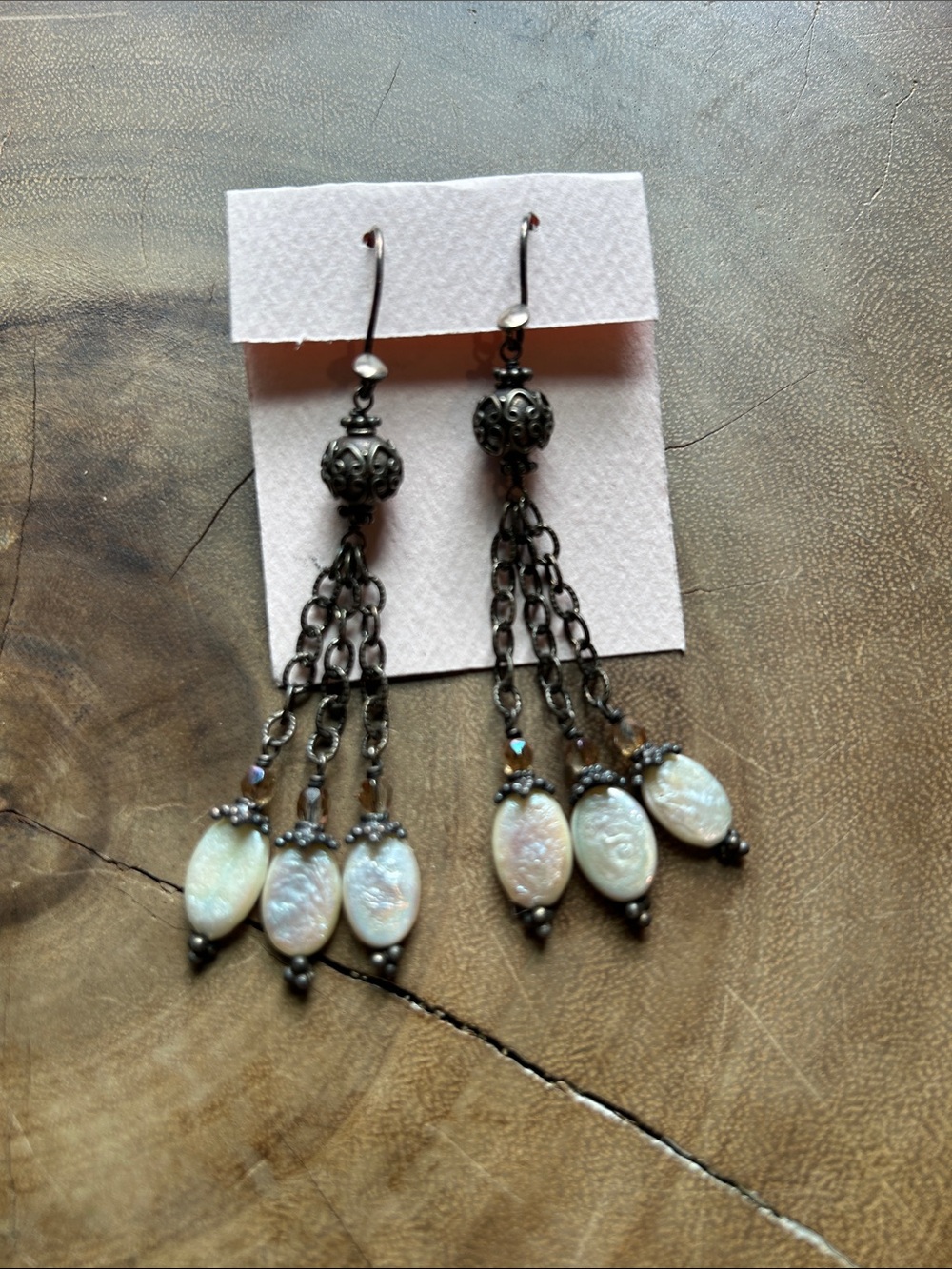 Delicate Ivory Pearl Drop Chain Earrings